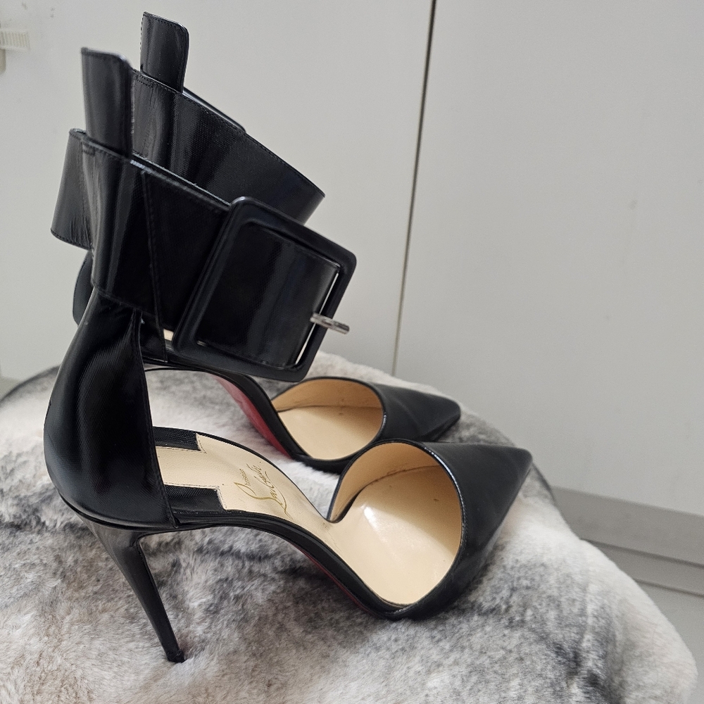 Authentic Christian Louboutin Black Patent Harler 100 Ankle Strap Pumps Sz 41 - Picture 6 of 16